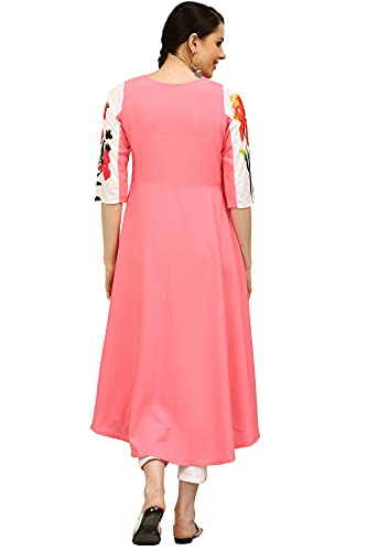 Image of Women's Crepe A-Line Printed Kurti(ALC9121PINK1 Pink X-Large)