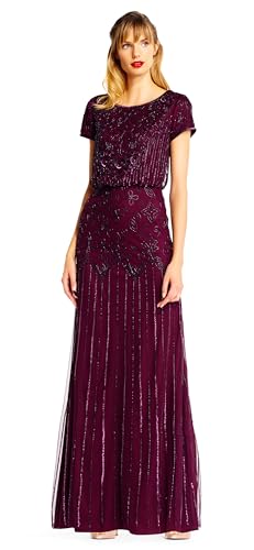 Image of Adrianna Papell Boat Neck Short Sleeve Blouson Beaded Gown