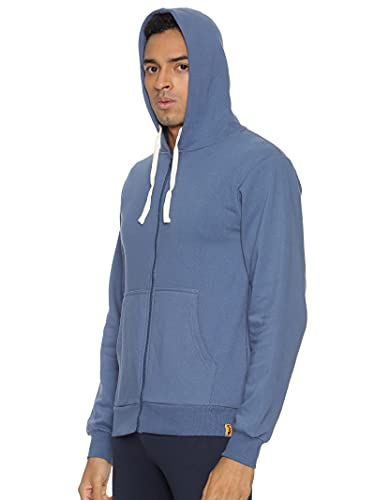 Image of CAHOOT Men's Dark Blue Zip-Front Hoodie with Contrast Drawstring for Casual Wear | Long Sleeve | Hooded Neck | Zipper Closure | Cotton Sweatshirt Crafted with Comfort Fit for Everyday Wear