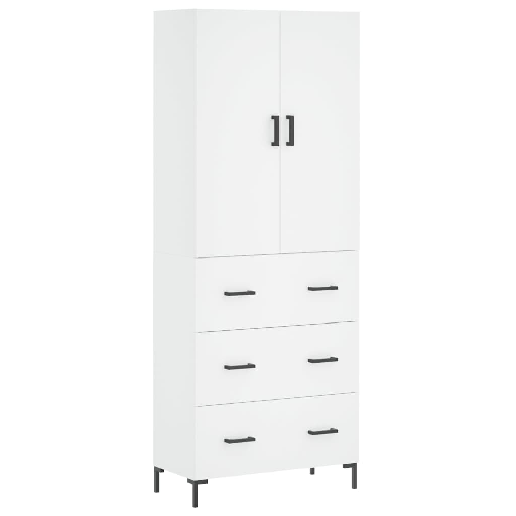 Wysoki kredens biała sklejka wysoka kredens z drzwiami i metalową konstrukcją do organizacji domu 69,5x34x180 cm