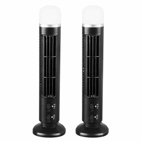 Ausla Lot de 2 ventilateurs tour sans pales oscillants silencieux avec lumière LED pour la maison, le bureau, l'école, 10,5 x 33 cm