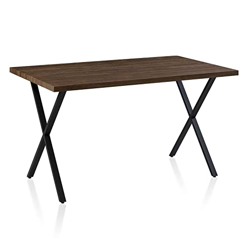 TUKAILAI Esstisch Holz 140x80cm, Küchentisch mit X-förmigen Metallbeinen, Esszimmertisch für 4-6 Personen, Tisch Wohnzimmer Frühstückstisch Speisetisch für Küche Esszimmer Restaurant,Braun