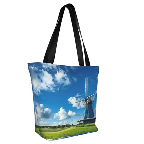 Windmill Blue Print Comfortable Shoulder Bag Summer HandbagTravel Beach Work Daily Use Versatile Carry2