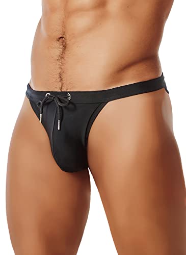 MIZOK Men's Sexy Low Rise Swimsuits Bikini Swimming Briefs Swimwear with Adjustable Drawstring