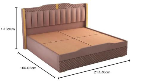 Image of Modern Upholstered Queen Size Bed with Storage | Double Bed with Box Storage & Upholstery Premium Fabric Headboard | Platform Bed for Bedroom & Hotel | Sheesham Wood | Onion Pink, 6.5 x 5 Ft