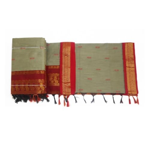 Image of Pure Kalyani Cotton Saree | Zari Border & Blouse Piece - Lata Gadwal Design | Traditional Saree