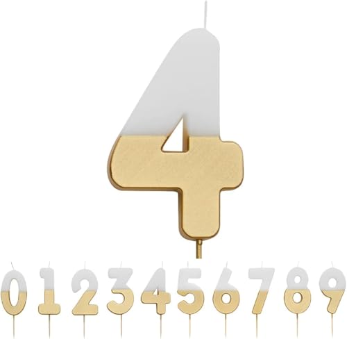 Talking Tables White and Gold Number 4 Candle Premium Quality Cake Topper Decoration | for Kids, Adults, 40th Birthday Party, Anniversary, Milestone, GoldCandle4,White/Gold,8 cm