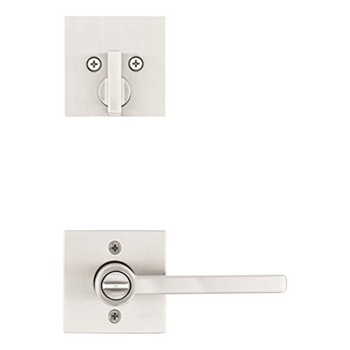 Image of Kwikset 991 Halifax Keyed Entry Lever and Single Cylinder Deadbolt Combo Pack featuring SmartKey Security in Satin Nickel