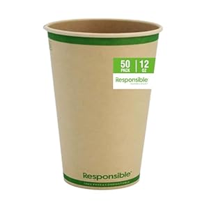 12 oz Paper Hot Cups, Tree-Less™ Compostable Paper Coffee Cups, Extra Strength, Tree-Free and Made Without PFAS, Natural Brown (50 Count)
