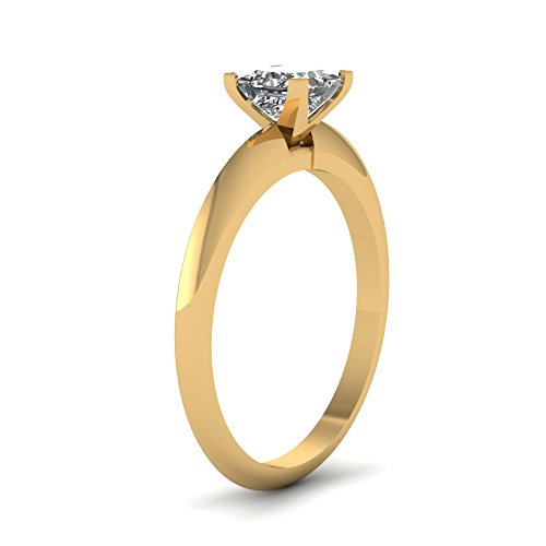 Image of Choose Your Gemstone Knife Edge Solitaire Ring Yellow Gold Plated Princess Shape Solitaire Engagement Rings Matching Jewelry Wedding Jewelry Easy to Wear Gifts US Size 4 to 12