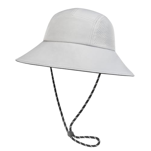 FEINION Women's Lightweight Sun Hat Outdoor Bucket Hat Foldable Mesh Wide Brim Travel Hat (Grey)
