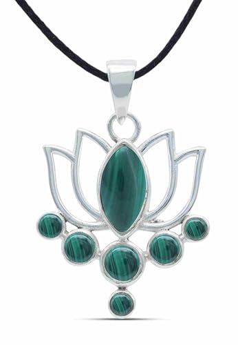 mantraroma Kettenanhänger 925 Silber Malachit grüner gestreifter Stein Edelstein Kettenanhänger Damen Sterling Silber Halskette Anhänger Geschenk (MAH-138-10)