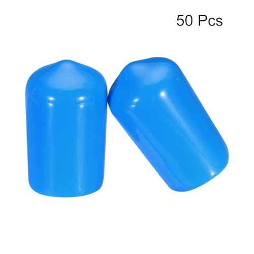 Image of MECCANIXITY 50pcs 12mm(1 /2 inch) Rubber End Caps Cover PVC Vinyl Screw Thread Protector Round Wire Shelf Caps for Screw Bolt Pipe Fence Post, Light Blue