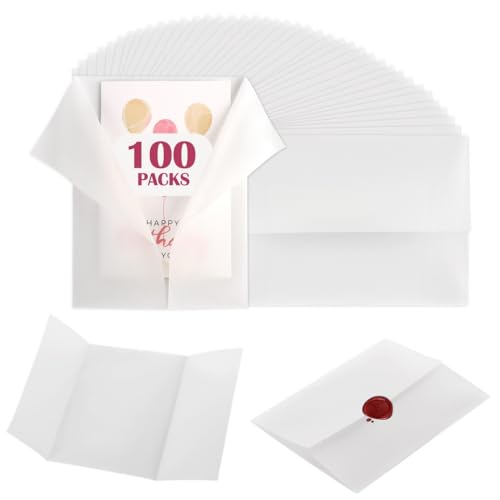 Translucent Vellum Paper For 5X7 Invitations, 5 X 7 Inches Vellum Jackets Set, Invitations Wraps For Wedding Birthday Party, 100-Pack Pre-Folded Vellum Jackets
