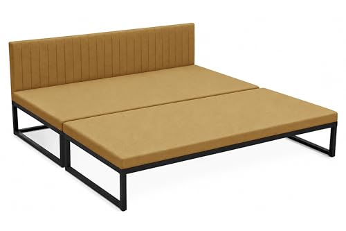 Image of Metal Sofa Cum Bed for Living Room | Modern Industrial Design Metal Frame 3 Seater Sofa Bed for Home, Office & Lounge-Golden