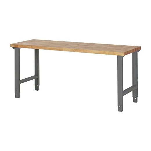 STIER Höhenverstellbarer Werktisch, Premium, BxTxH 2000x700x790-1140mm, Hergestellt in Deutschland, aus Stahl und Buche, umweltfreundlich Pulverbeschichtet, Montagewerkbank