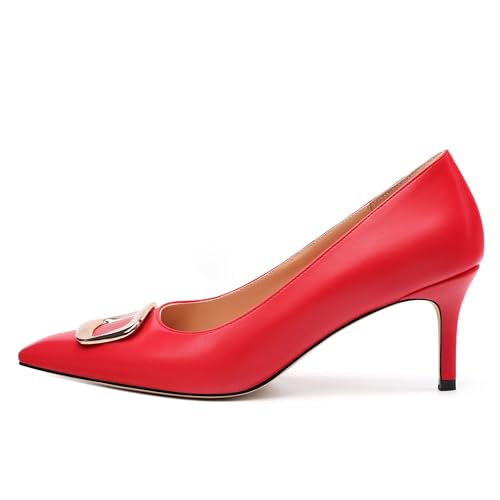 Women's Pumps Pointed Toe Mid Stiletto Heels Rectangular Metal Buckle Pumps Dress Party Shoes2
