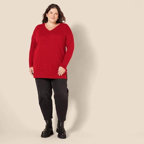 Image of Amazon Essentials Women's Lightweight V-Neck Tunic Sweater, Long Sleeve, Ribbed (Available in Plus Size)