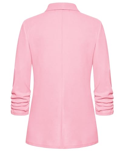Womens Casual Blazer Ruched 3/4 Sleeve Open Front Cardigan Work Office Blazers Suit Jacket with Zipper Pocket3