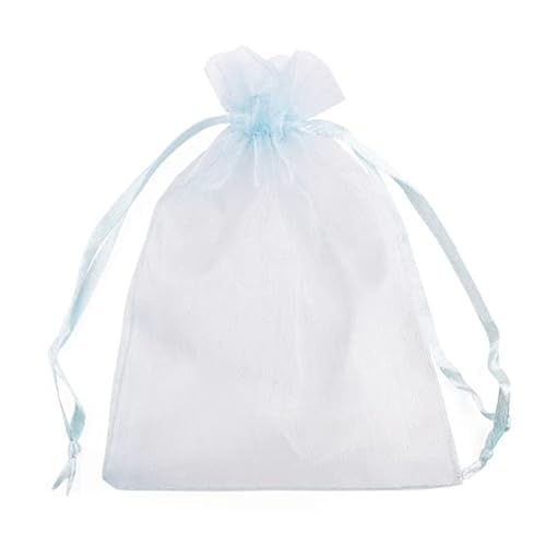 DRJUSS Venta al por mayor, 25/50 bolsas de organza con cordón, bolsas pequeñas, paquete de joyería, maquillaje, embalaje de boda, bolsa de regalo de malla, azul claro, 20x30 cm, 25 uds.
