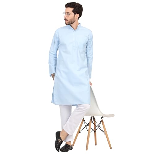 Image of Sadree Men's Cotton Blend Light Weight|Knee Length|Mandrin Collor|Relax comfert|Classic Style Kurta Pyjama Set