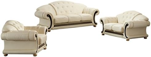 Soflex Ingrid-Lu Ivory Genuine Leather Sofa Set 3 Pcs Contemporary Luxury Modern