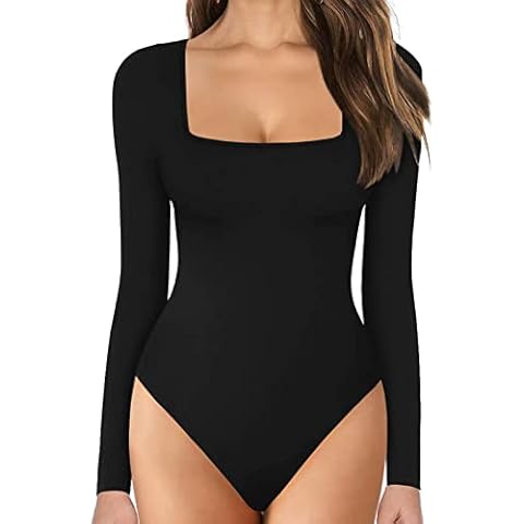 Jumpsuit for Women UK Long Sleeve Bodysuit, Tummy Control Leotard Shapewear Mock Neck Bodysuit High Neck Fitted Sexy Bodysuit Rompers Jumpsuits Plus Size Black Cover