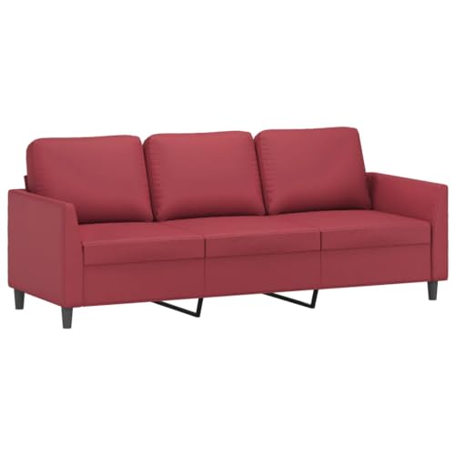 vidaXL Sofagarnitur 4-TLG., Sessel Couch mit Kissen Fußhocker, Sofa Wohnzimmersofa mit Armlehnen, Couchgarnitur Designsofa Sitzmöbel Polstermöbel, Weinrot Kunstleder – Bild 6