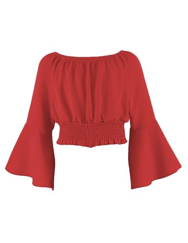 Arshiner Mädchen Langarmshirt mit Trompetenärmel Tunika Kinder Baumwolle...