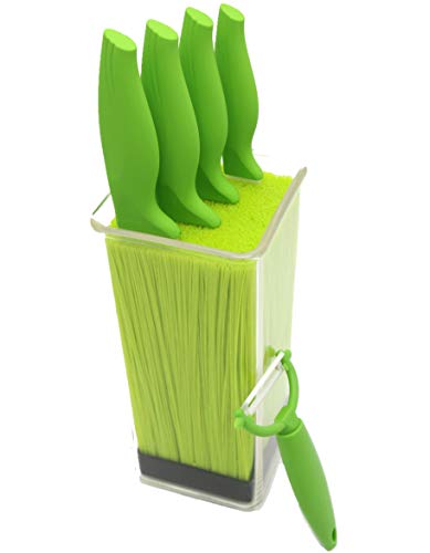 Green Kitchen Ceramic Knives Set AND Universal Knife Block COMBO; Bonus FREE Ceramic Peeler; best knife holder; premium knives set; porcelain knives, professional quality