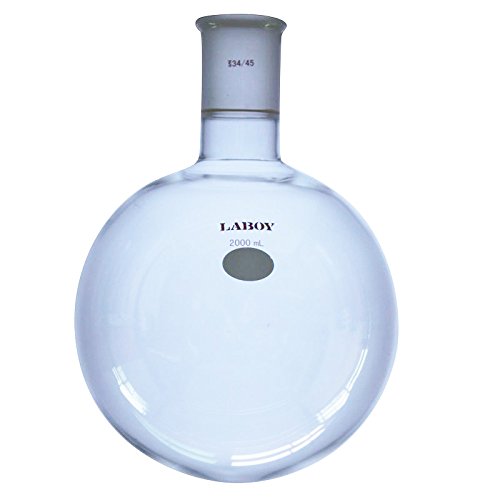 Laboy Glass 2000mL Single Neck Round Bottom Boiling Flask, Heavy Wall Borosilicate 3.3 with 34/45 Standard Taper Outer Joint, Heating/Reaction/Receiving Flask for Organic Chemistry