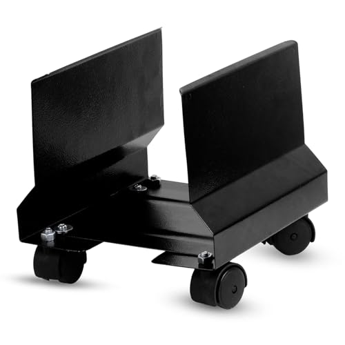 Image of Metal CPU Trolley Stand with Wheels | Adjustable Desktop CPU Holder | Heavy Duty Computer Tower Stand with Lockable Casters | Space Saving PC Cabinet Stand