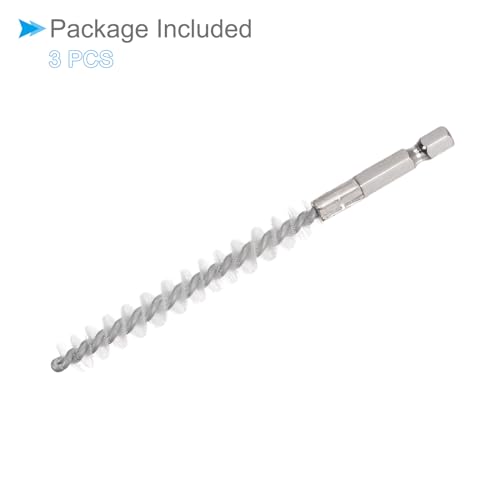 Image of Bore Brush, 8mm Dia 75mm Length, Nylon Twisted Cleaning Wire Brushes with 1 /4 inch Hex Shank - (Applications: for Power Drill), 3-Pieces