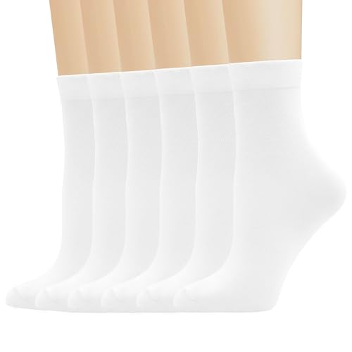 Women Thin Socks Rayon Bamboo Ankle Silky Quarter Anti Odor Casual Summer Socks 6 Pairs (US, Numeric, 3, 7, Regular, Regular, White) -  Sakusock
