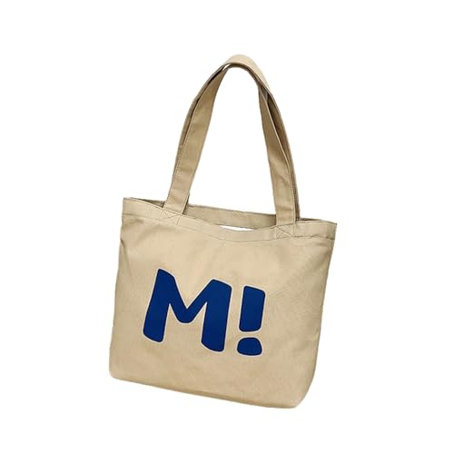 Bolsa feminina de lona com zíper, bolsa de compras reutilizável M bolsa de ombro de grande capacidade para viagens e trabalho, Caqui
