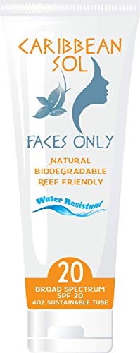 Caribbean Sol Faces Only SPF 20 100% Natural Sun Block and Moisturizer Sunscreen Organic 4oz