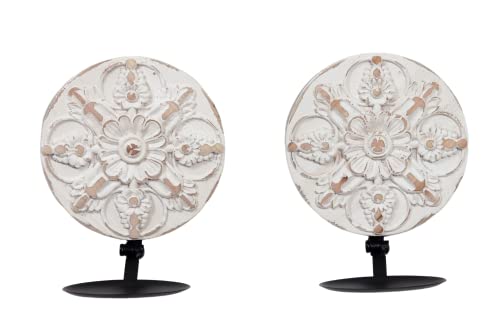 Handcarved Candle Sconces Wall Decor Set Of 2 Antique, Distressed Farmhouse Candle Holder Wall-Mount Decor For Living Room, Wooden Round Candle Wall Sconces, Decorative Sculpture Wall Art For Porch #TOP5