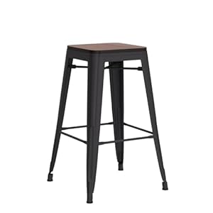 Alunaune 24" Metal Bar Stools Set of 4 Stackable Counter Height Barstools Backless Industrial Kitchen Bar Chairs with Wooden Seat-Matte Black Alunaune 24 Metal Bar Stools Set of 4 Stackable Counter Height Barstools Backless Industrial Kitchen Bar Chairs with Wooden Seat Matte Black