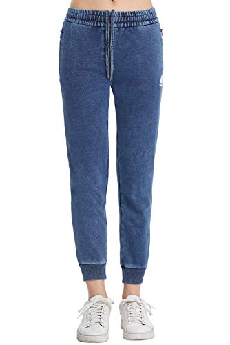 Pantalon de survêtement en tissu éponge en denim pour femmes jogging stretch confortable XS-XXL