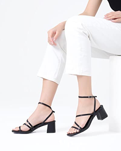 Image of Shoe'N Tale Strappy Heels for Women Low Chunky Block Heel Dress Shoes Square Open Toe Ankle Strap Heeled Sandals
