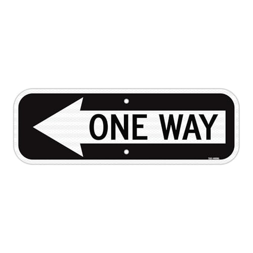 T&R One Way Sign with Arrow 18 x 6 Engineer Grade Reflective Sheeting Rust Free Aluminum Weather Resistant Waterproof Fade Resistant 2 Pre-drilled Holes (Left)