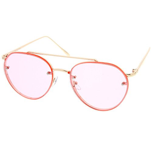 zeroUV Modern Slim Temples Brow Bar Rimless Colored Flat Lens Aviator Sunglasses 59mm2