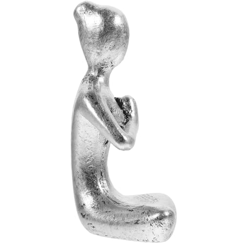 Image of SHINEOFI Resin Abstract Thinker Statue Silver Praying Pose Sculpture Household Art Decor for Yoga Studio Home Living Room Accent