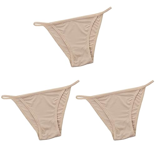 FRESQA Bragas de Bikini para Mujer, Calzoncillos Sexis de Tiro bajo de Talla Grande, Ropa Interior Femenina de Seda de Hielo sólida con Entrepierna de algodón, Tanga, 3 uds.