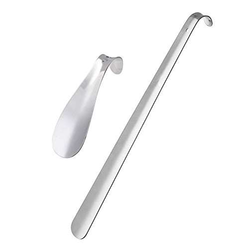 Sinwind Chausse-pied, 2 pièces 42cm&16cm Acier Inoxydable Métal Shoe Horn Pieds - Convient pour toutes les tailles de pieds - Facile à utiliser