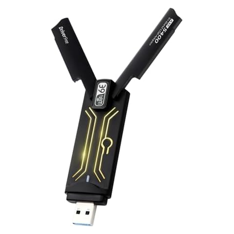 USB WiFi 6E Adapter，AX5400Mbps Tri Band 2.4GHz/ 5GHz/6GHz Wireless Network Adapter for PC，USB 3.0，Supports Windows 10/11, Black, WD-AXE5400F Cover