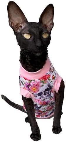 Cat's T-Shirt Summer Skull for Sphynx and Naked Cats (X-Small)