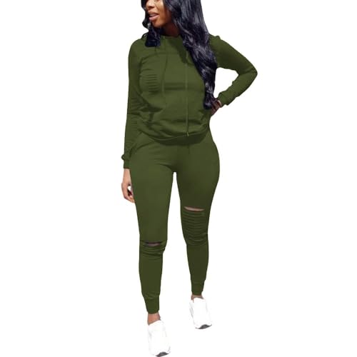 Nimsruc Women's Two Piece Outfits Casual Long Sleeve Pant Sets… 6442 Dark Green XX-Large