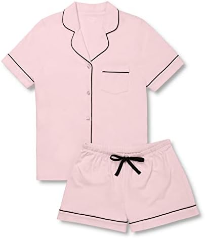 PajamaGram Pajamas for Women Cotton - Ladies Pajamas Short Set, Pink, M, 10-12