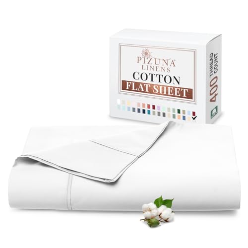 Pizuna 100% Cotton Super King Flat Sheet White, 400 Thread Count Long Staple Cotton Flat Sheet Super King 300x280 cm, Sateen Weave Top Sheet Super King (Cotton Flat Sheet Super King Size)